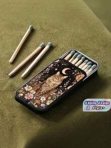 1PC Square Retro Bohemian Style Handmade Distressed Metal Tin Storage Box With Cat Moon Flower Pattern Holds 30 Matches Matches Not Included Windproof Moistureproof For Bedroom Desk Decor Gift Collectors Friends Elders Holiday - Multicolor - View 1