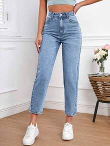 Flexra Plus Size Women's Spring/Summer Washed Denim Jeans - Light Wash - View 1
