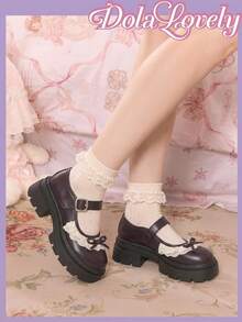 Dola Lovely Women's Shoes Brown, Three-Dimensional Bow Decorative Metal Buckle Design Slope Platform Shoes Mary Jane, Lolita Wear, Birthday Party Wear JK Wear - - Brown - View 2