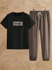 EASEVO 2件組男士大尺碼休閒短袖T恤與慢跑長褲套裝 - 彩色 - 查看 1