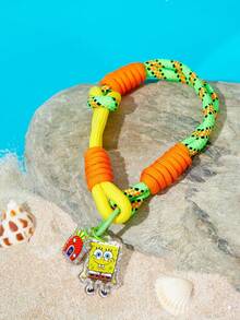 SpongeBob SquarePants | SHEIN SpongeBob SquarePants Cute Cartoon Pineapple House Charm Pendant With Braided Rope Wrist Strap Lanyard, Bling Bag Keychain Accessory For Women Men - Yellow - View 1