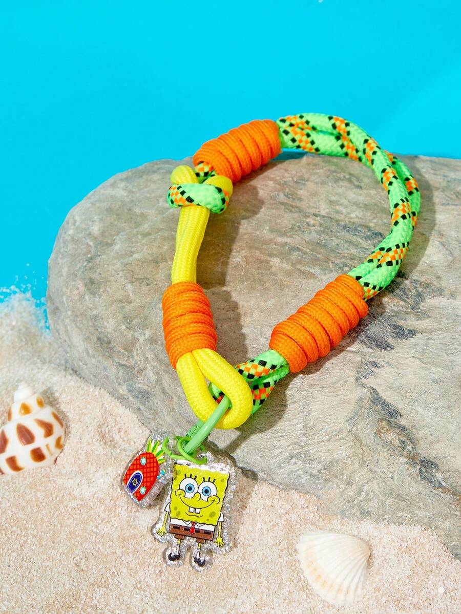 SpongeBob SquarePants | SHEIN SpongeBob SquarePants Cute Cartoon Pineapple House Charm Pendant With Braided Rope Wrist Strap Lanyard, Bling Bag Keychain Accessory For Women Men - Yellow - View 1