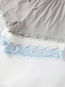 Lullawish 3 件套女士甜美纯色蕾丝蝴蝶结睡衣套装休闲套装 - 彩色 - 查看 8