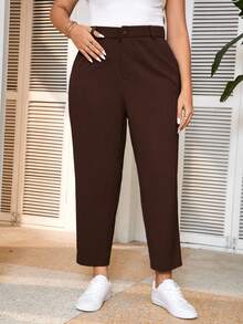 SHEIN Frenchy Plus Size Women's Solid Color Tapered Ankle Pants For Casual Work In Fall/Winter - Rust Brown - View 5