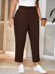 SHEIN Frenchy Plus Size Women's Solid Color Tapered Ankle Pants For Casual Work In Fall/Winter - Rust Brown - View 6