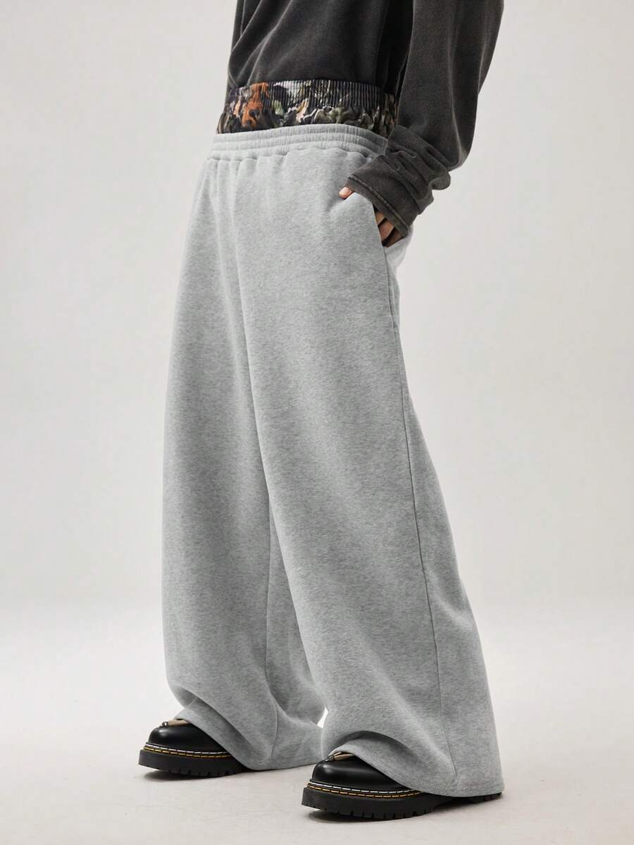 Men's Minimalist Double Layer Waist Casual Sweatpants, Daily Wear - Grey - View 1
