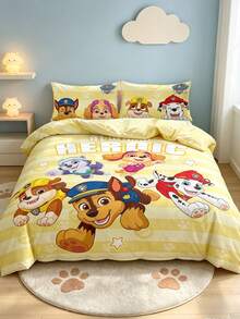 SHEIN | PAW Patrol 3件組可愛卡通印花被套組，磨毛材質，柔軟保暖，多尺寸可選，適用單人床/雙人床/加大雙人床/特大雙人床 - 黃色 - 查看 4