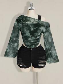 SHEIN ICON Plus Size Women's Black Pattern Casual Y2k Country 2000s Grunge Versatile 2 In 1 T-Shirt Concert Date Night Rave Concert Rave Autumn - Black - View 3