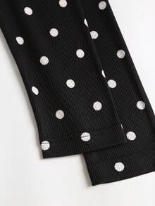 Sweetra Women's New Spring Summer Autumn Winter Black Polka Dot Fabric Colorblock Patchwork Design Bow Decor Cute 2 Pieces Set Suitable For Outings Shopping Dining - Black and White - View 6
