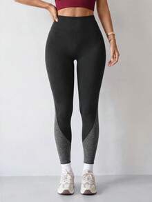 SHEIN Sports Women's Colorblock High Waist Sports Leggings With Pockets - Multicolor - View 6