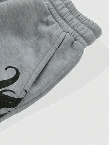 ROMWE MEN Men's Skull & Cross Print Loose Fit Sweatpants - Grey - View 6