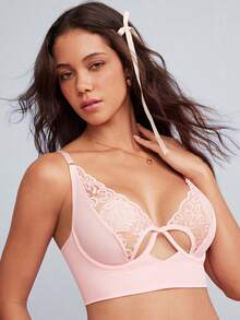 Elorette Women's Sexy Lace Cutout Bra And Panty Lingerie Set - Pink - View 4