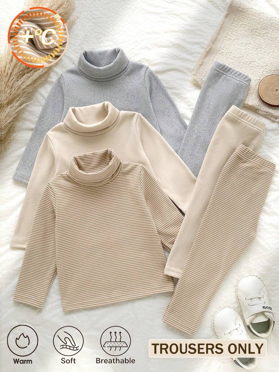 SHEIN Vintaside Kids 3件組 春/秋季 簡約休閒 嬰兒/幼兒男童 羅紋長褲 百搭三件套 - 彩色 - 查看 1