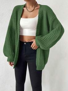 EMERY ROSE Minimalist Versatile Casual Solid Color Cardigan - Green - View 3