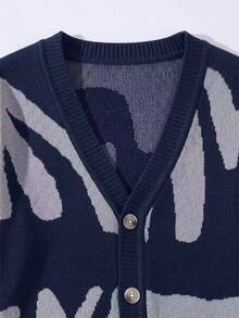 Cardigan Rajut Jacquard Minimalis Lengan Panjang untuk Anak Laki-Laki - Biru - View 5