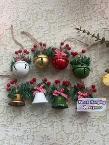 Christmas Tree Ornament Set Star Snowflake Bell Hemp Rope Berry Charm For Xmas Tree Hanging Door Wall Party Decor Winter Holiday Scene Home Accessory Supplies - 8Pcs - View 1