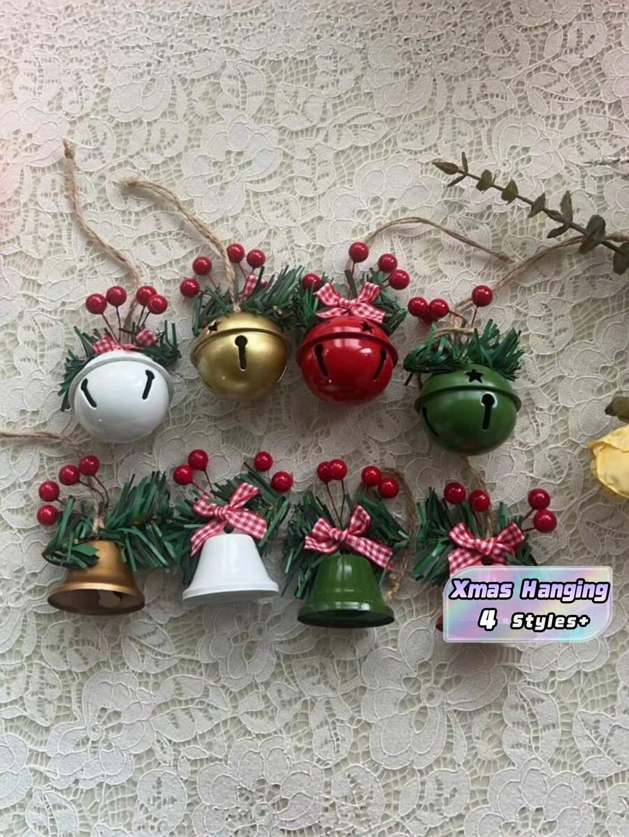 Christmas Tree Ornament Set Star Snowflake Bell Hemp Rope Berry Charm For Xmas Tree Hanging Door Wall Party Decor Winter Holiday Scene Home Accessory Supplies - 8Pcs - View 1