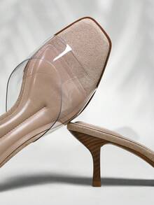 SHUZIA Women's Fashionable Clear Heeled Sandals For Christmas Valentine's Day Summer Shoes - Beige - View 5