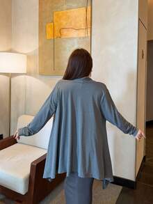 Vibekara Plus Size Casual Baggy Loose Shawl Thin Jacket Autumn Club Party Grey - Dark Grey - View 2