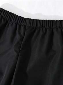 SHEIN 女童休閒百搭簡約夾克套裝，秋季穿搭，胸前字母刺繡，袖口與褲側緞帶蝴蝶結，彈性袖口與下擺 - 黑色 - 查看 3
