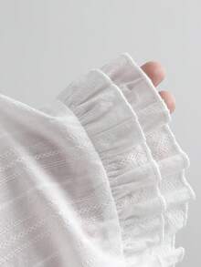 Sweetra Sweet White Cotton Shirt For Women, Casual Top With Ruffled Hem For Autumn, Ideal For Vacations And Dates - White - View 5