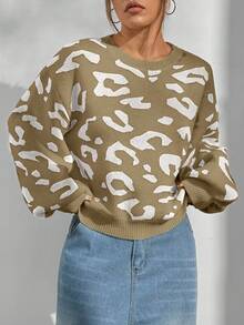 SHEIN Unity Loose Casual Versatile Leopard Print Sweater - Multicolor - View 5