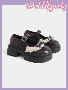 Dola Lovely Women's Shoes Brown, Three-Dimensional Bow Decorative Metal Buckle Design Slope Platform Shoes Mary Jane, Lolita Wear, Birthday Party Wear JK Wear - - Brown - View 8