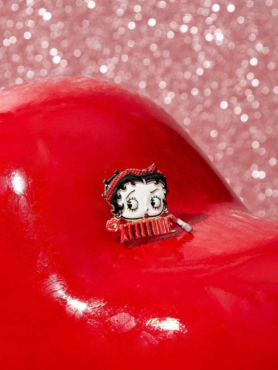Betty Boop x SHEIN 新款創意卡通圖案印花胸針,IP聯名設計,可愛個性化,簡約大方,亦可作為飾品使用 - 金色 - 查看 1