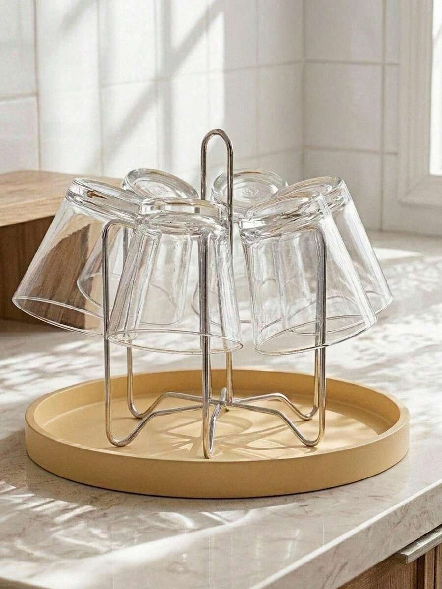 Haus Hana 1pc Stainless Steel Cup Drain Rack, Inverted Cup Rack, Glass Water Cup, Tea Cup Storage Rack, Household Storage Rack - multicolor - View 1