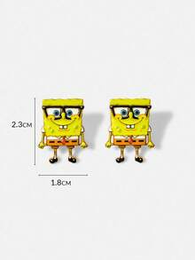 SpongeBob SquarePants | SHEIN A Pair Of New Creative Cartoon Pattern Printed Stud Earrings, Cute Casual Is Suitable For Various Parties, Concerts, Festivals, And Exquisite Gifts - Yellow - View 5