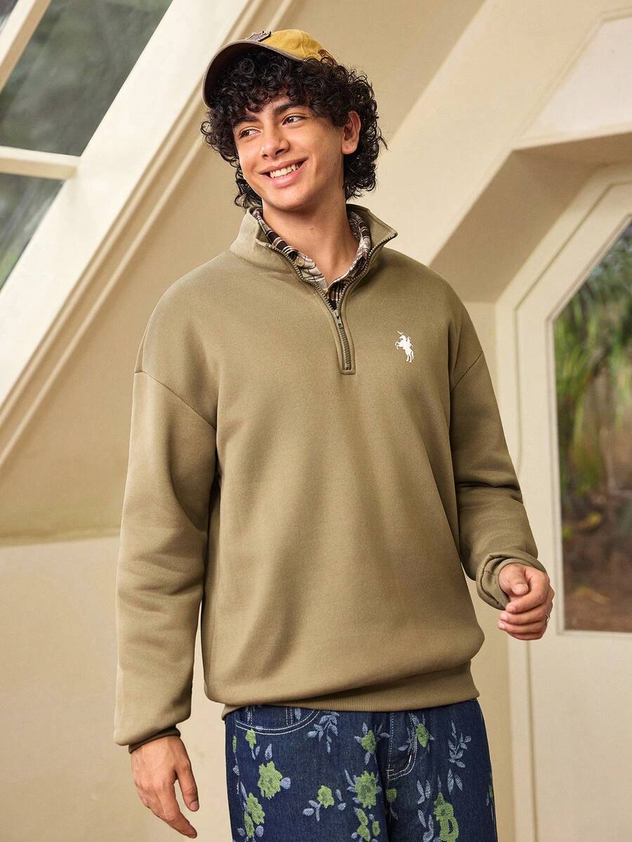Whitmere Autumn/Winter New Arrival Men's Fashionable Street Casual Printed Zip-Up Collar Pullover Pullover Sweatshirt - Olive Green - View 1