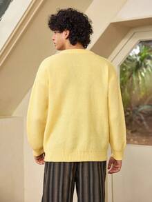 Whitmere ANDREILEE Men's Casual Pullover Sweater, Streetwear Style, Solid Color, Long Sleeve, Round Neck, Loose Fit, Short Length, Lightweight, Polyester, Suitable For Spring, Autumn And Winter - Yellow - View 3