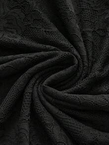 ROMWE Setelan 2 Potong Gaya Gothic Gelap: Atasan Renda Lengan Lonceng Tanpa Bahu & Rok Duyung Ketat - Hitam - View 4