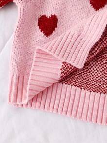 SHEIN 青少年女孩愛心圖案針織長袖毛衣，附手工蝴蝶結 - 粉色 - 查看 6