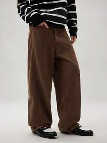 Vaulklash American Corduroy Washed Utility Pants For Men, High-End Casual Loose Straight Leg Trousers, Japanese Style Wide Parts, Fall Winter - Coffee Brown - View 5