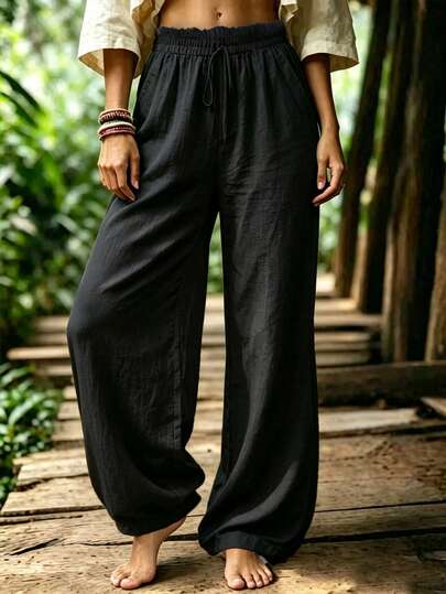Linhara Plus Size Solid Color Casual Pants Fall