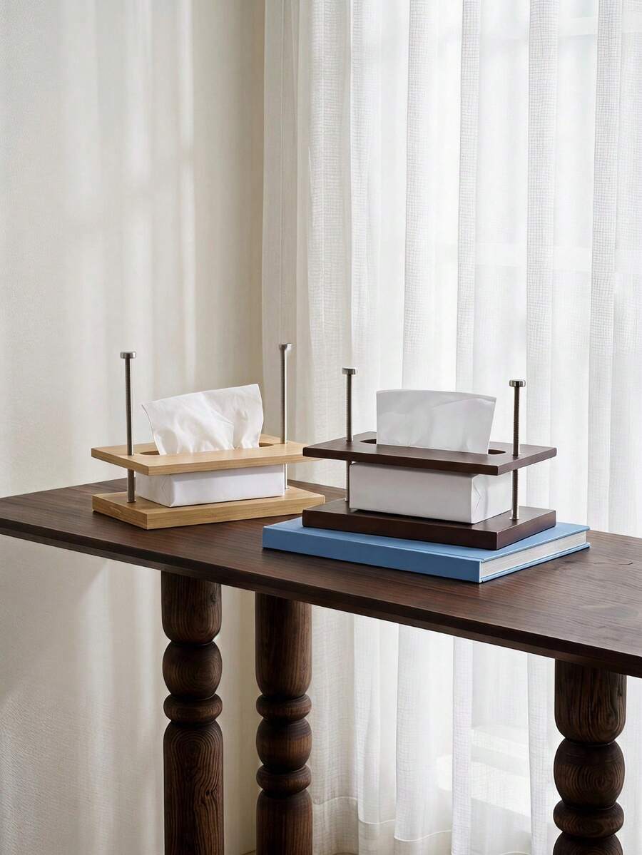 Cirelle Mid-Century Suspended Wooden Tissue Box, Japanese-Style Solid Wood Napkin Holder, Creative Desktop Tissue Dispenser, 3 Colors Available Cherry Wood/Bamboo Natural/Bamboo Walnut, Smooth Polished Napkin Organizer For Restaurant, Office, Home, Kitchen - Multicolor - View 1