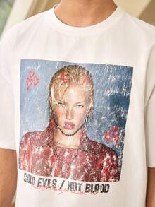 Whitmere Men's Summer Short Letter And Hollow Print Round Neck Short Sleeve Loose T-Shirt - White - View 8