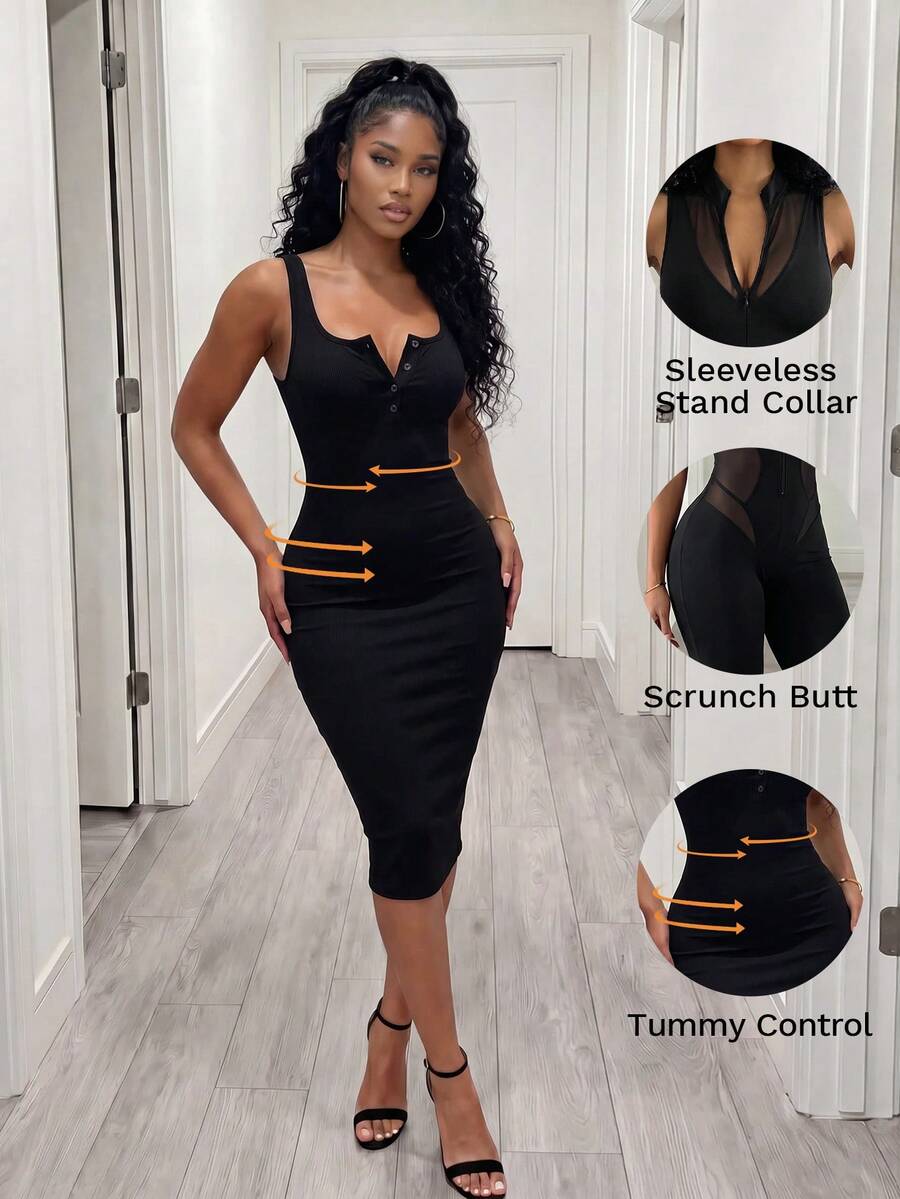 BamGleam Ladies' Solid Color Simple Daily Cami Dress Maxi Women Outfit Women Black Dress