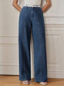 Anewsta Essential Fashionable Modern Work Outfits For Women, Women's Commute Wear, Washed Blue Design With Tape Detail, Versatile Casual Women's Denim - Medium Wash - View 6