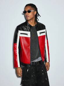 Modcrash Men Long Sleeve Color Block Zipper Jacket, Fall/Winter Fall/Autumn/Winter - Red - View 6