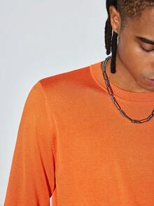 Modcrash Men's Solid Color Crew Neck Long Sleeve Casual Slim Fit Lightweight Knit Sweater Fall/Autumn/Winter - Orange - View 8
