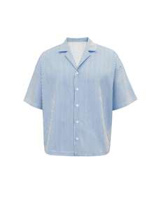 Resyla Men Men's Striped Short Sleeve Single-Breasted Casual/Business Shirt - Blue and White - View 3