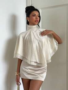 Aloruh Blus Wanita Berlapis-lapis dengan Rumbai dan Hem Asimetris - Aprikot - View 3