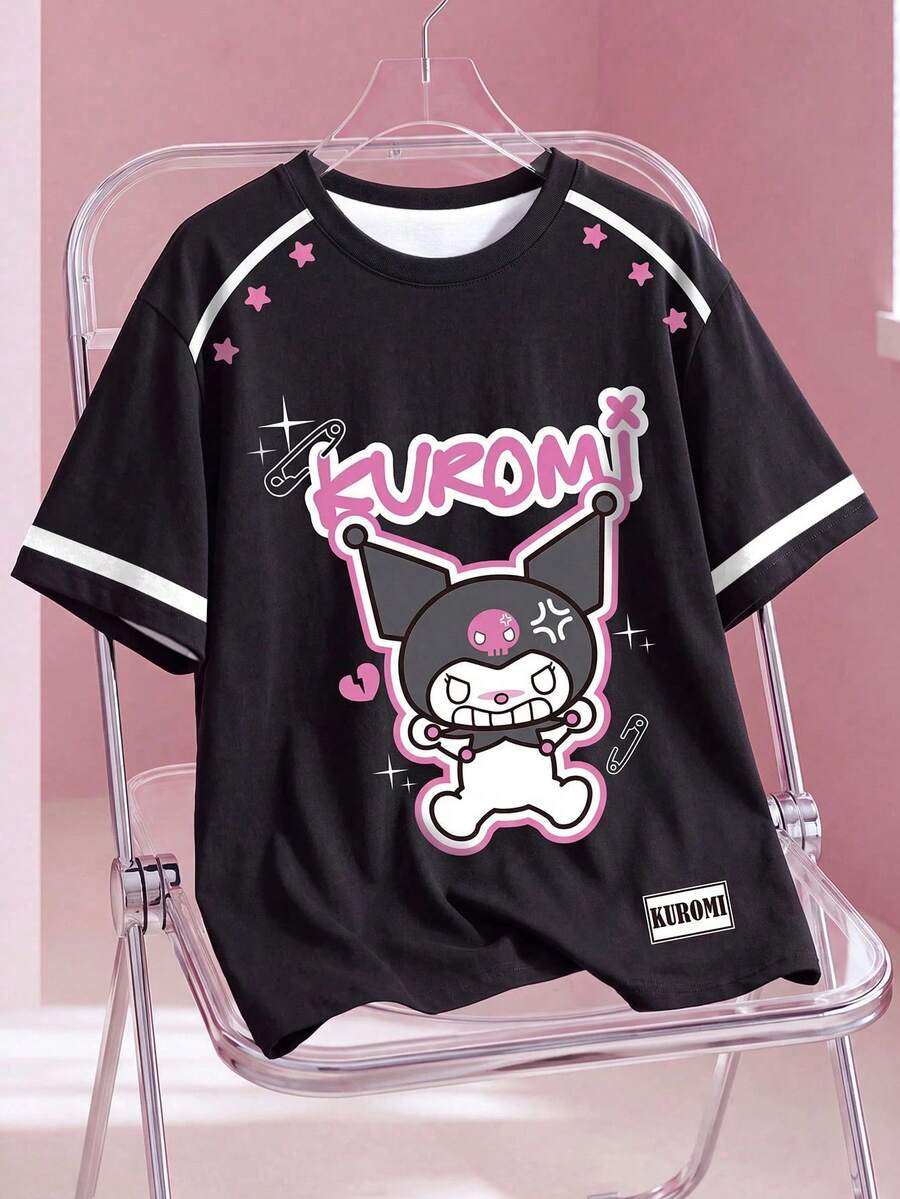 HELLO KITTY AND FRIENDS | SHEIN 大尺碼女款字母與卡通印花休閒日常短袖T恤 - 白色 - 查看 1