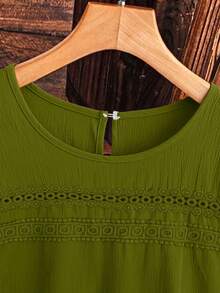EMERY ROSE Plus Size Summer Casual Woven Fabric Knee Length Dress With Plain Pattern And Flared Hem Short Sleeves - Lime Green - View 5