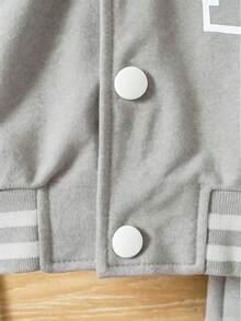 SHEIN Playful Pals 新生兒字母印花連帽長袖外套與運動長褲休閒日常套裝 - 灰色 - 查看 8