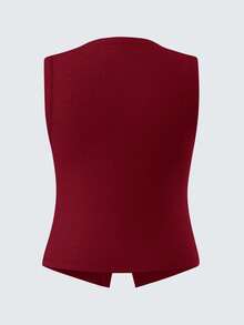SHEIN BASICS Camiseta de tirantes de punto ajustada de color liso casual talla grande - Burdeos - Ver 2