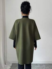 Elenzga Olive Green Batwing Sleeve Faux Pocket Decor Cardigan Overcoat Jacket Office Fall Casual - Green - View 2