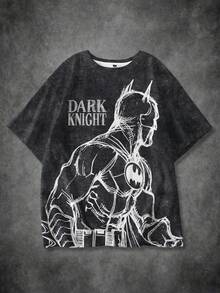 BATMAN X SHEIN 男士夏季休閒角色印花短袖T恤 - 白色 - 查看 1